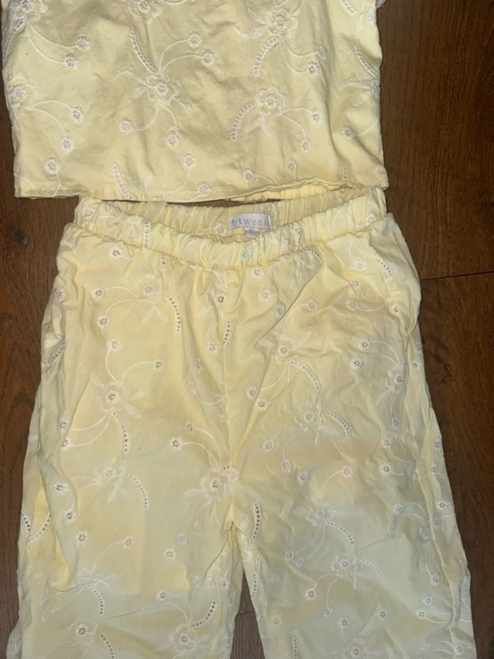 btween Size 8 Light Yellow Eyelet Straight-Leg Pants Set